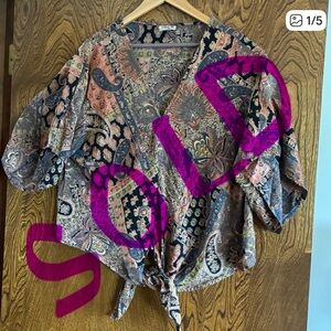 Lola P tie top blouse kimono sleeve XL